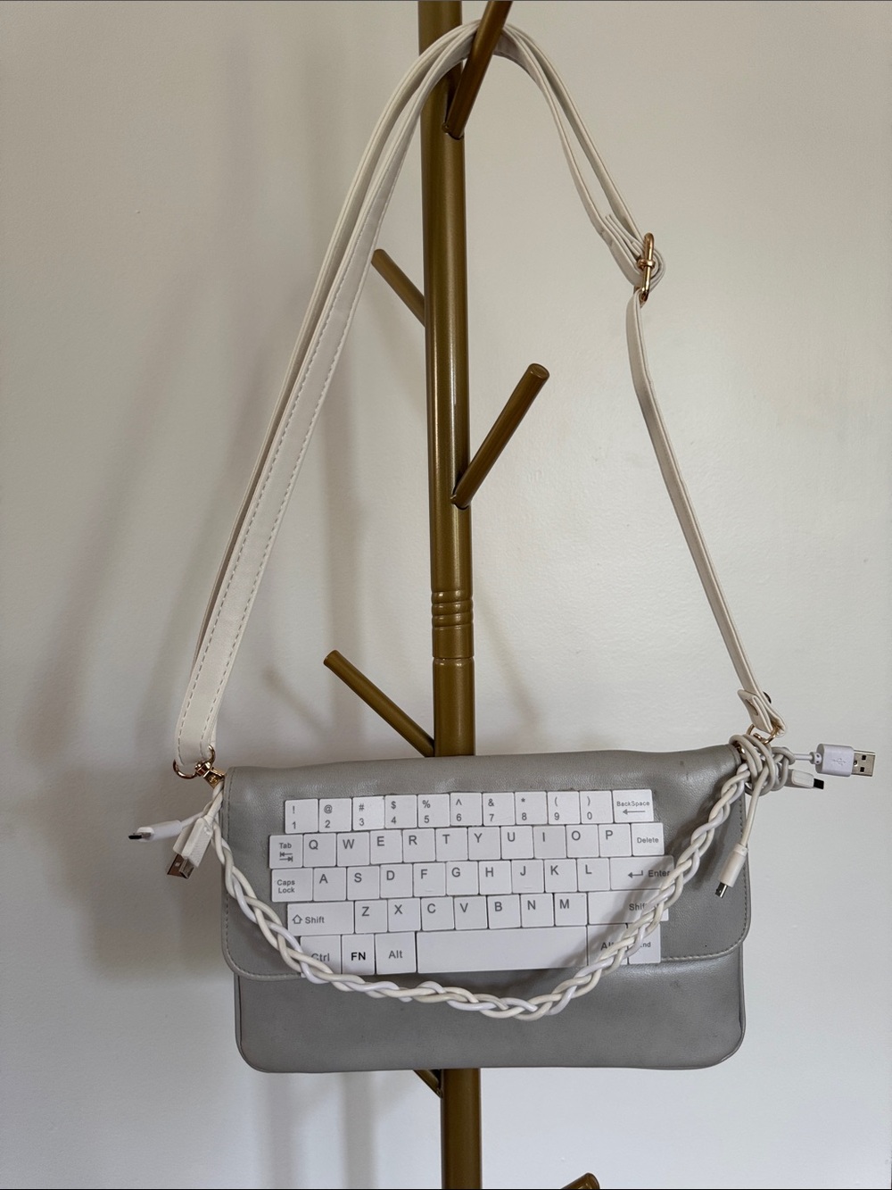 Quirky Gray keyboard Bag with White Strap